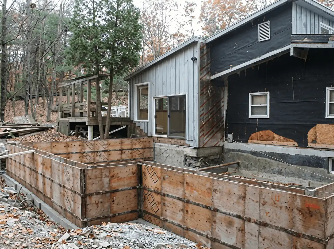 Prepared site with foundation forms for home remodeling and addition project in Richmond, VA